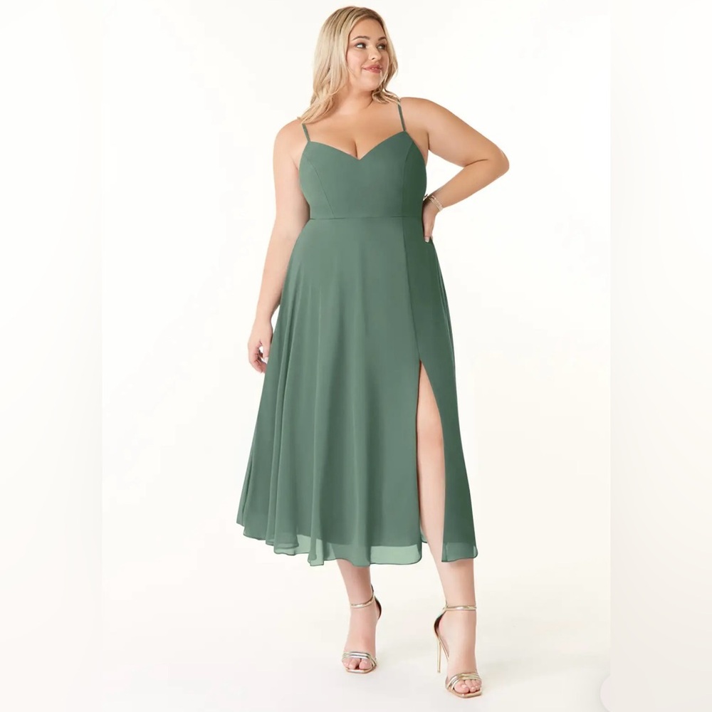 AZAZIE CLARISSA Agave A-Line V-Neck Chiffon Dress with wrap.